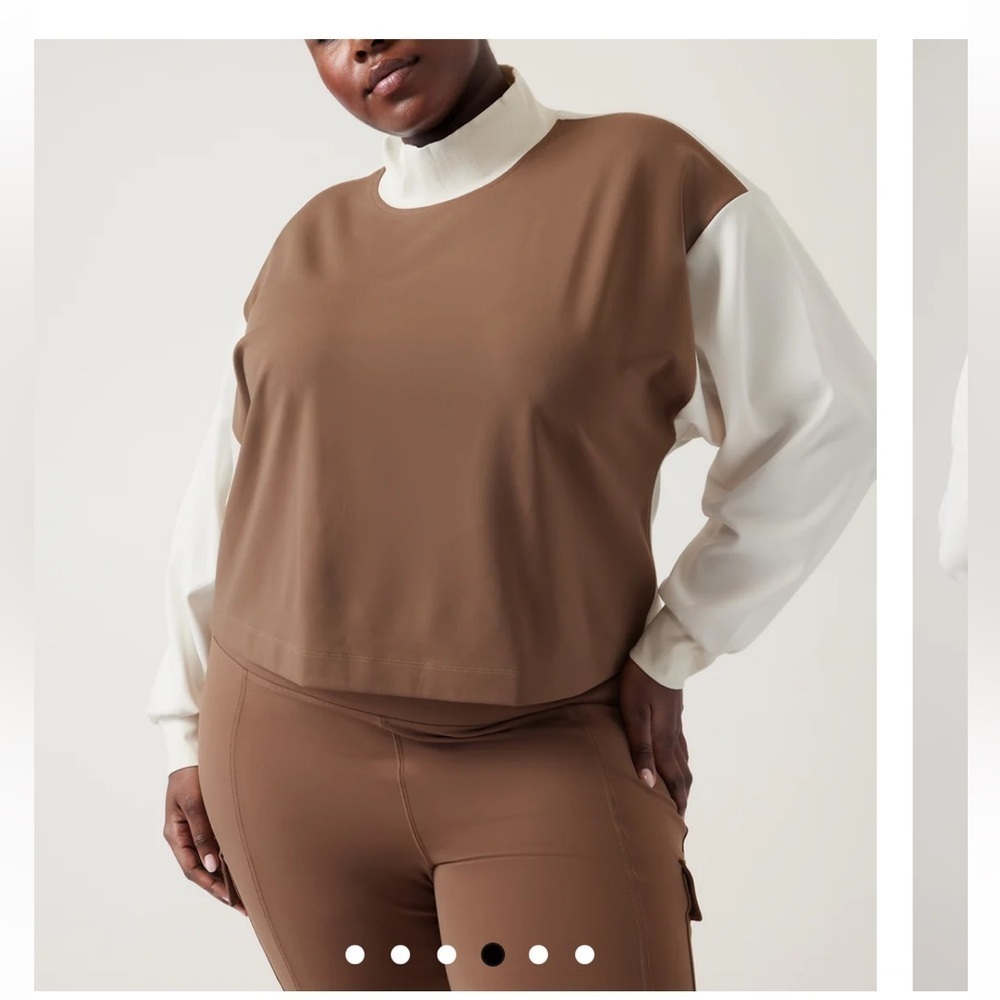 New-Athleta-2X-Brown&Cream-Venice-color block,Funnel,mock neck,ribbed,sweatshirt